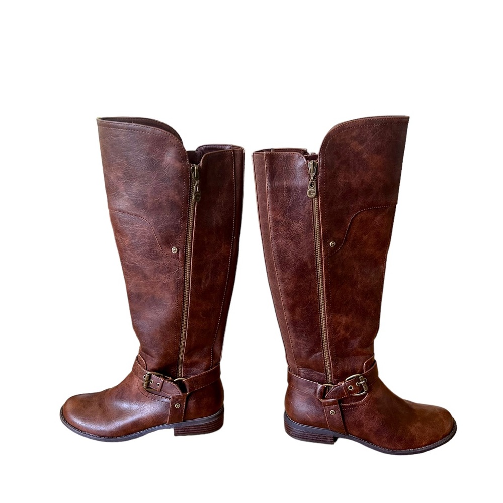 G By Guess Women’s Brown Faux Leather Over The Knee Riding Boots Size 7.5